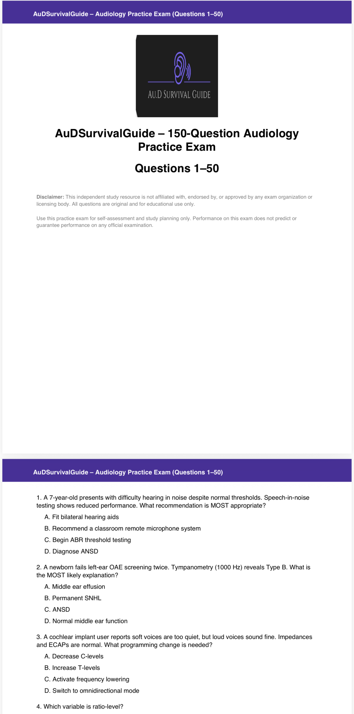 AuD Survival Guide – Audiology Praxis Prep Study Guide + 150 Q&A