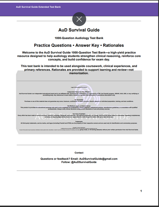 AuD Survival Guide: The Audiology Praxis Vault (1000 Qs)