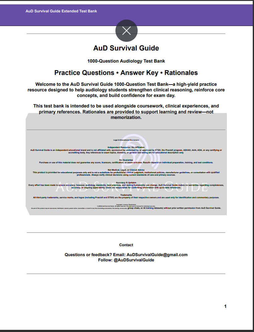 AuD Survival Guide: The Audiology Praxis Prep Vault (1000 Qs)